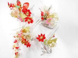 アンティーク　つまみ細工　びらびら髪飾りセット